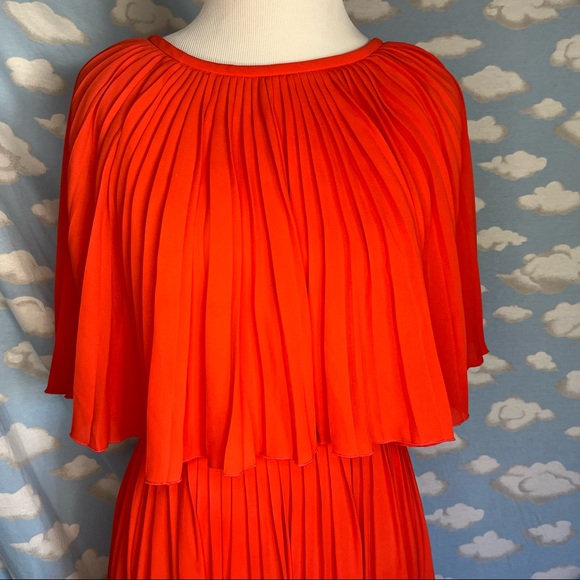 Kate Spade Persimmon Pleated Cape Dress Orange/Red Size 4 - Picture 4 of 11